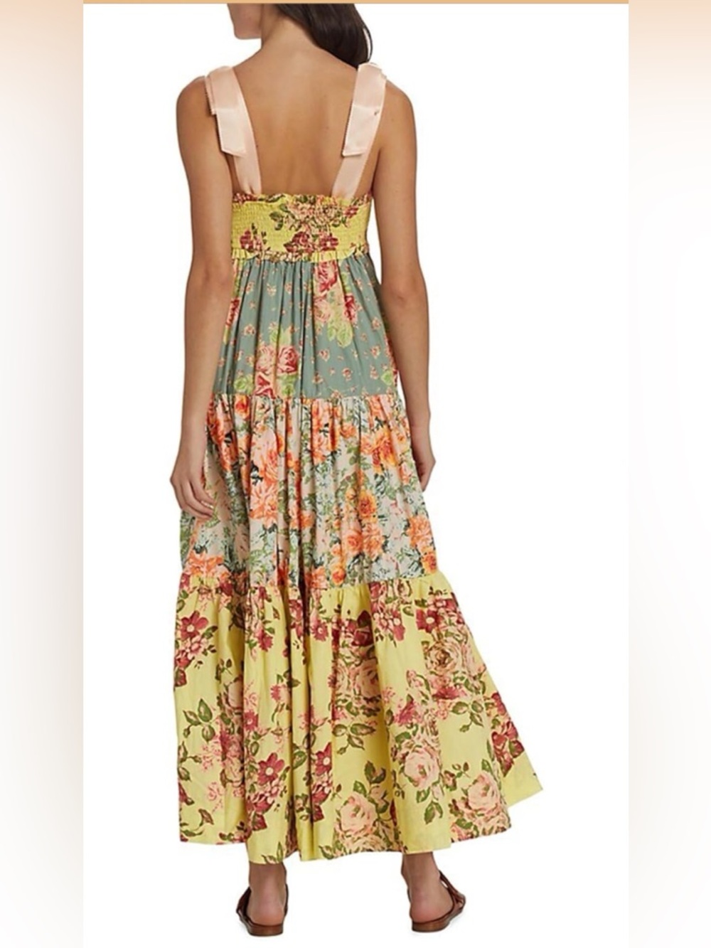 FREE PEOPLE Floral Tiered Maxi Dress with Pink Bow Straps XS - Picture 10 of 11
